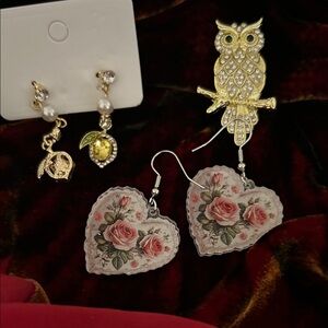 Floral Heart and Owl Jewelry Set